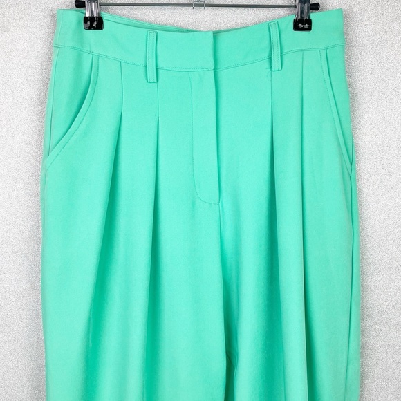NastyGal Pleated Wide Leg High-Waist Utility Trousers Sea Mint Green NWOT Sz 4 - Picture 3 of 13